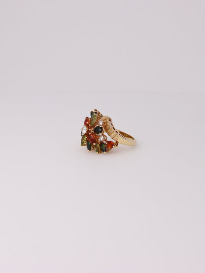 18K Yellow Gold Multi-Gemstone and Diamond Cluster Ring