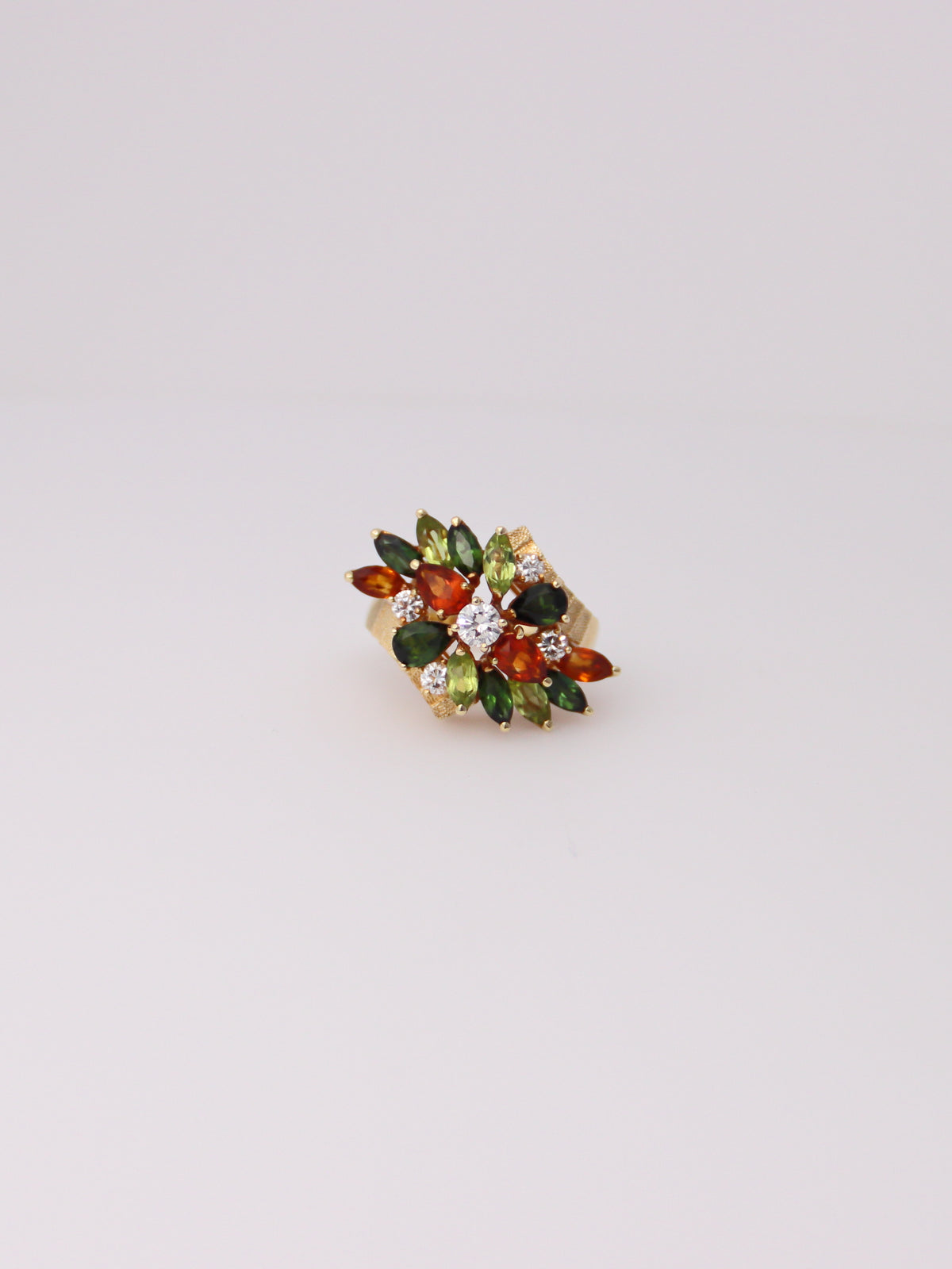 18K Yellow Gold Multi-Gemstone and Diamond Cluster Ring