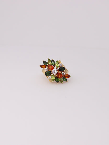 18K Yellow Gold Multi-Gemstone and Diamond Cluster Ring