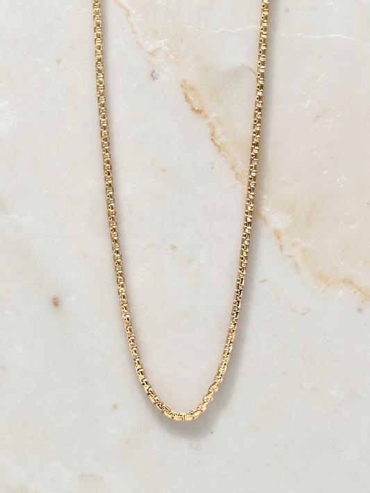 Zafrah 14k yellow gold 2.5mm square rolo chain necklace, 21.5 inches long with a polished finish.