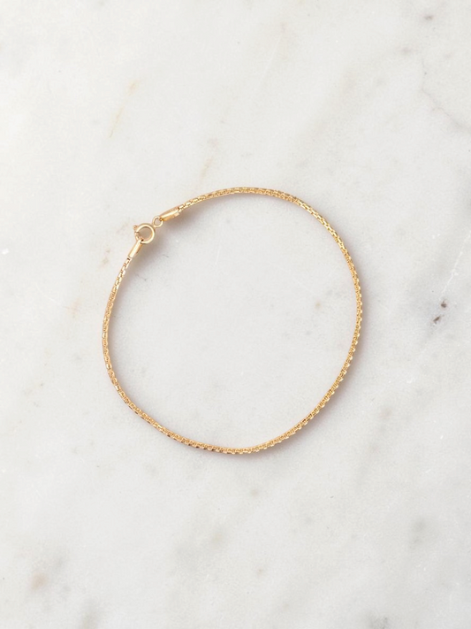 Zafrah 14k yellow gold square rolo chain bracelet, 7 inches long with a delicate 1mm link design.