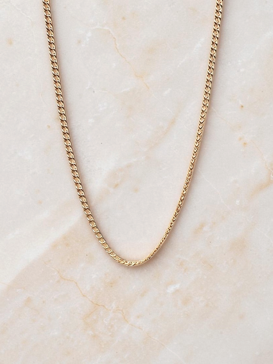 Zafrah 14k yellow gold 2mm curb chain necklace, 19.5 inches long with a classic polished link design.