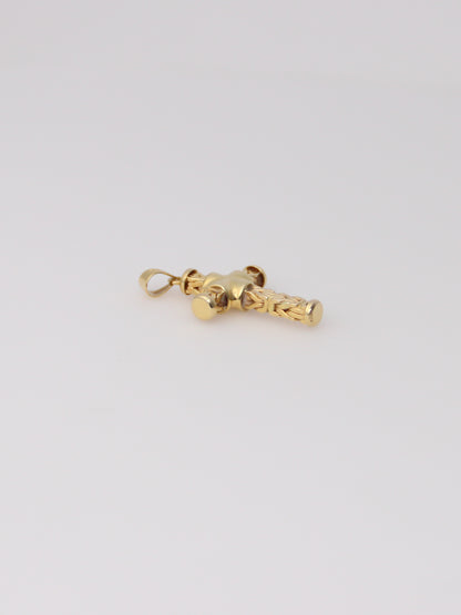18K Yellow Gold Woven Style Cross Pendant