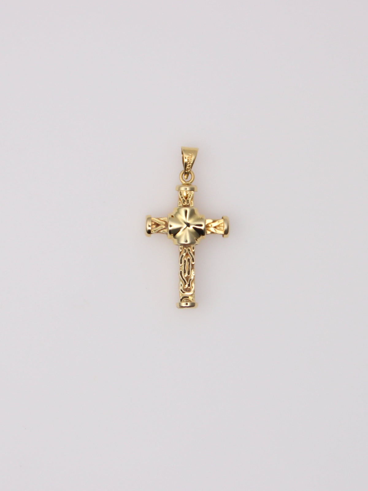 18K Yellow Gold Woven Style Cross Pendant