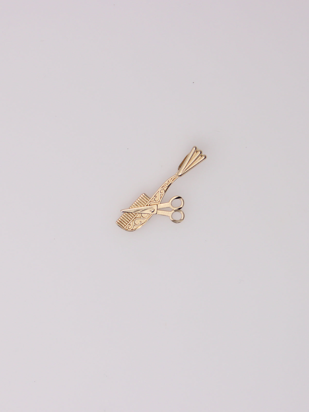 14K Yellow Gold Comb and Scissors Pendant
