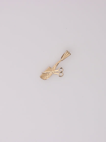 14K Yellow Gold Comb and Scissors Pendant