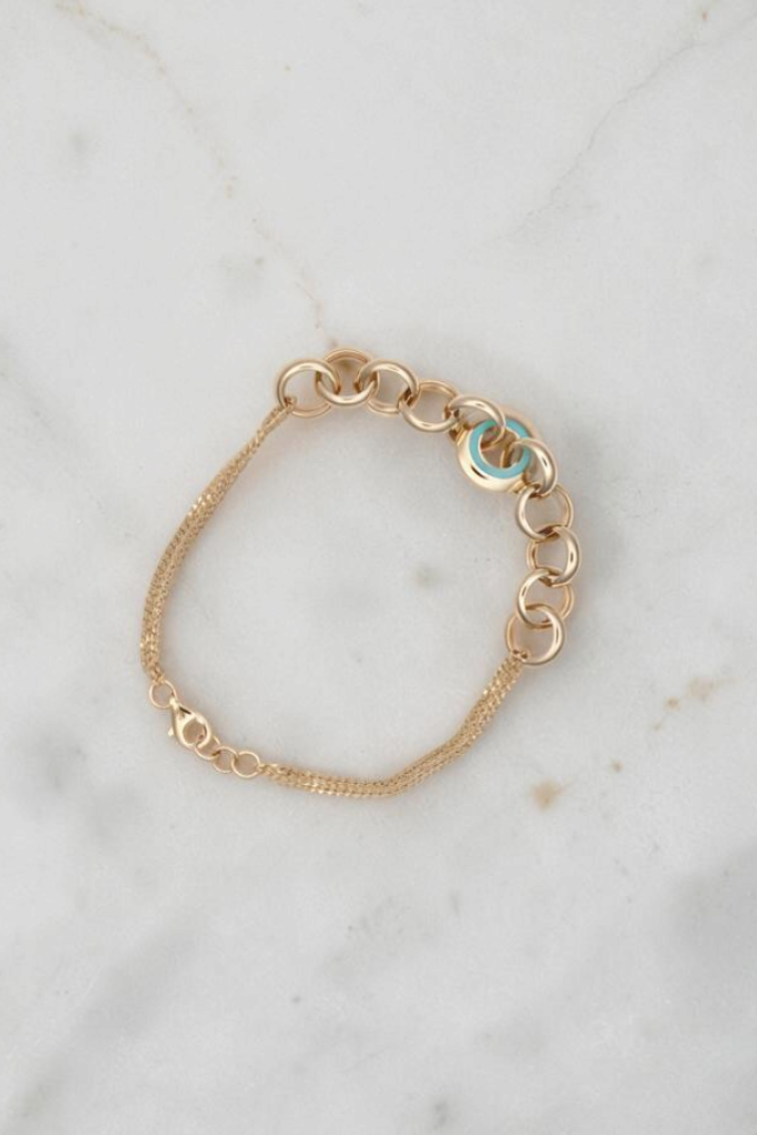 Double Curb Bracelet with Round Links
