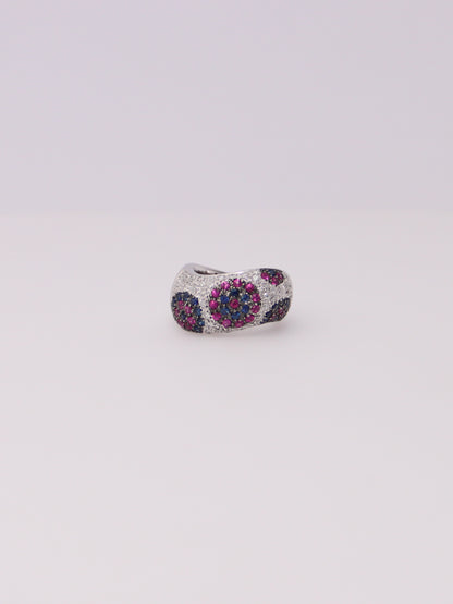 18K Pink and Blue Sapphire Diamond Ring