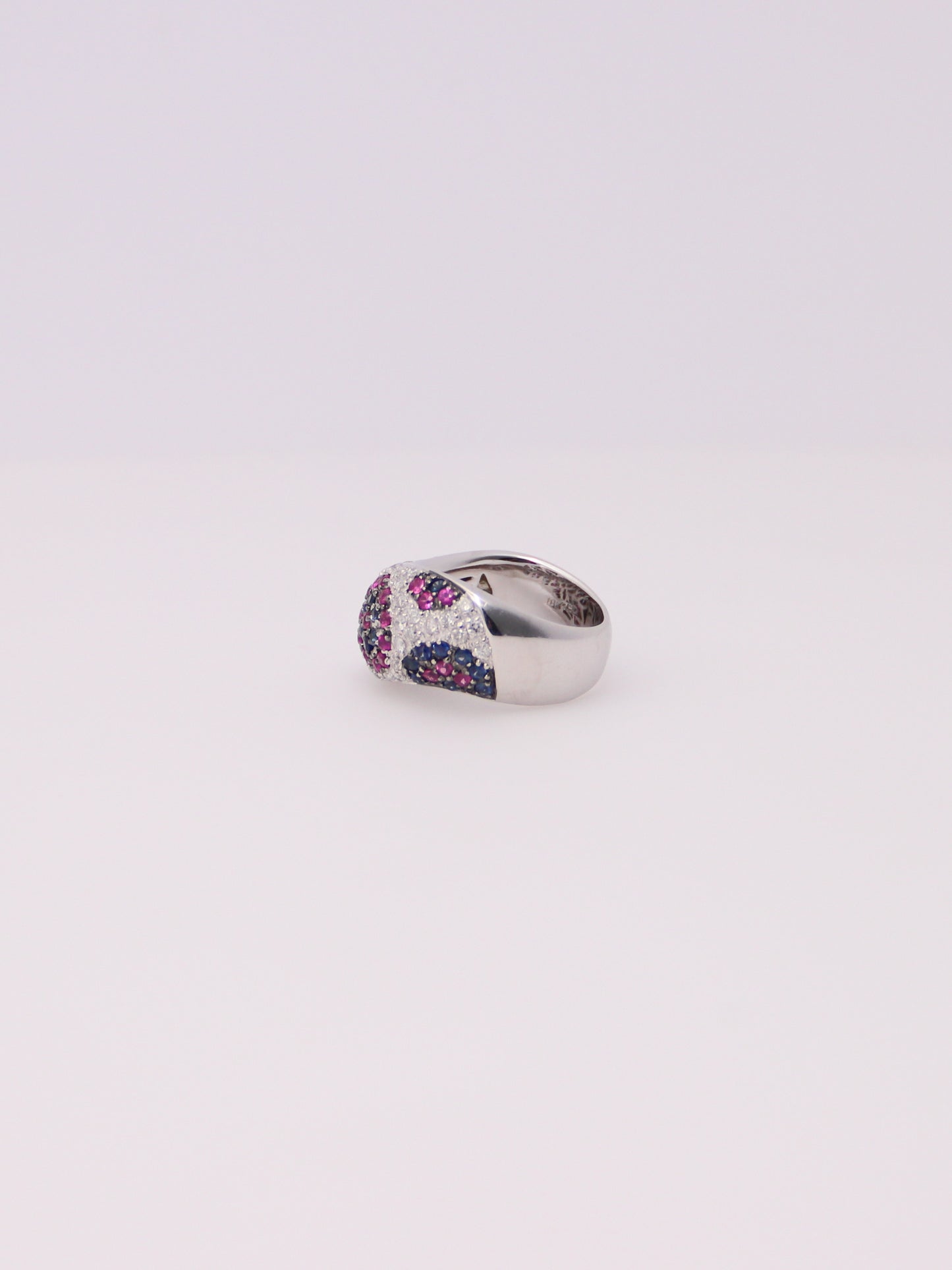18K Pink and Blue Sapphire Diamond Ring