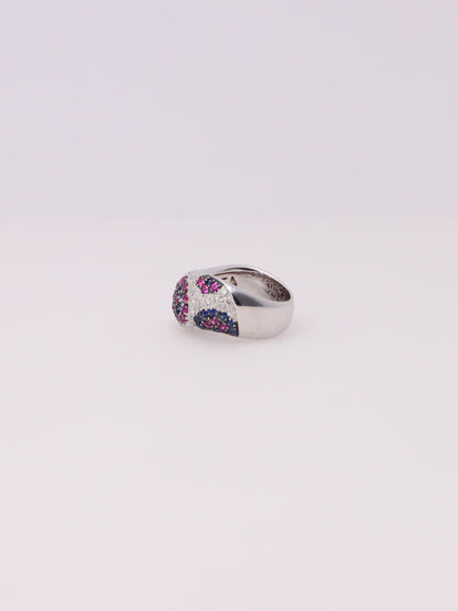18K Pink and Blue Sapphire Diamond Ring