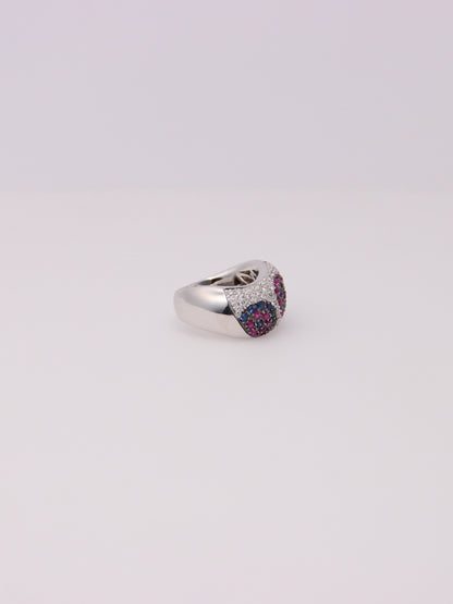 18K Pink and Blue Sapphire Diamond Ring