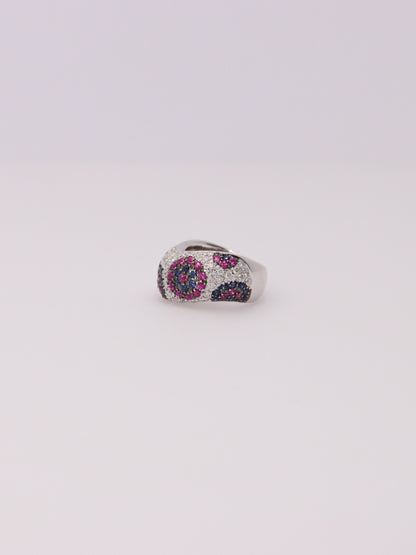 18K Pink and Blue Sapphire Diamond Ring