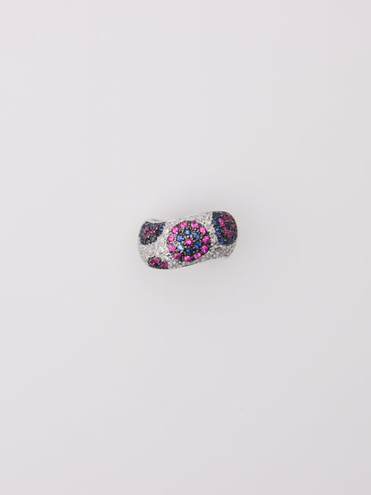 18K Pink and Blue Sapphire Diamond Ring