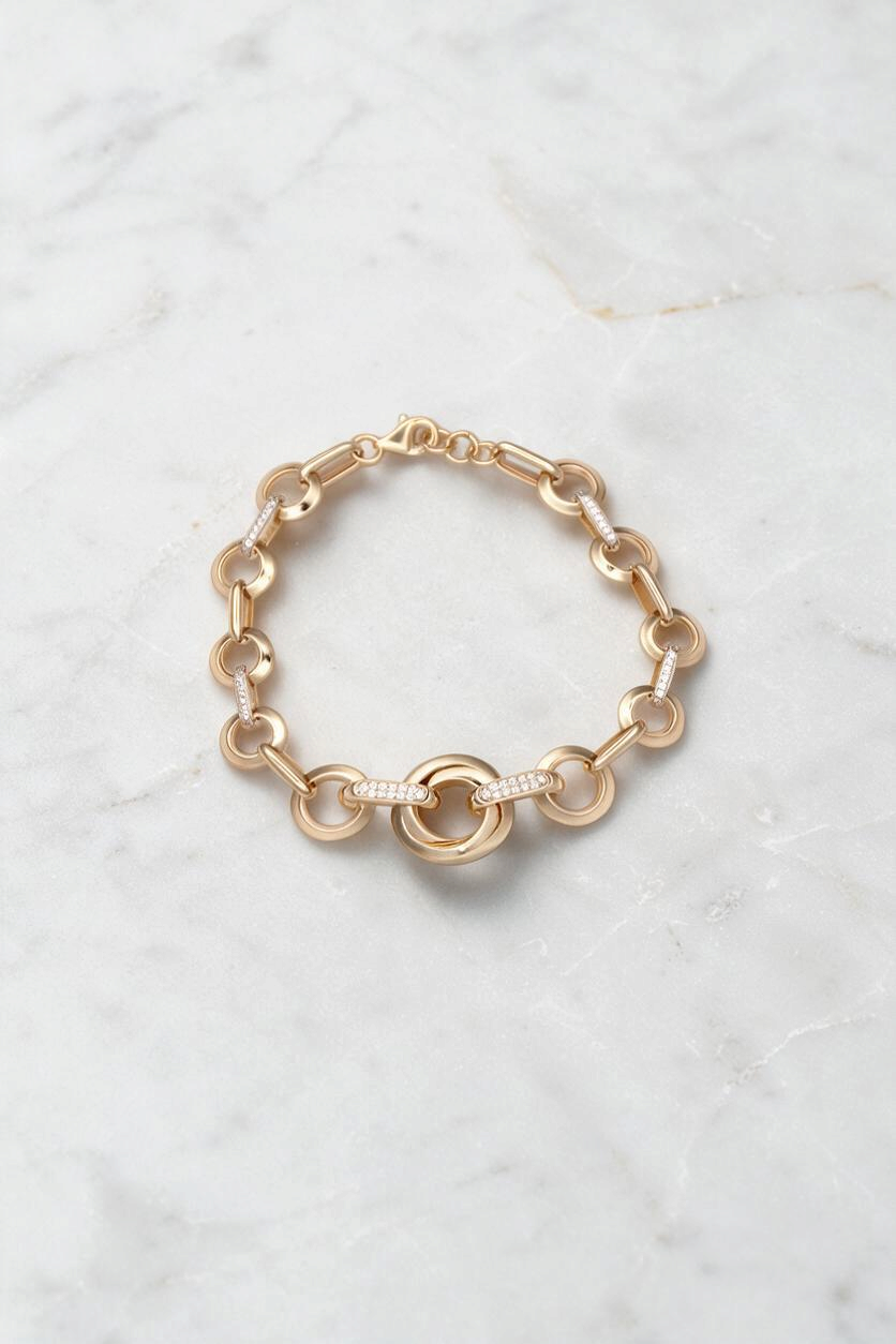 14k Gold Round and Oval Links Bracelet