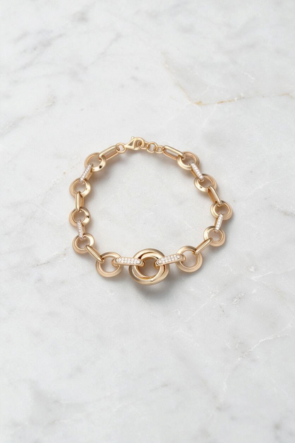 14k Gold Round and Oval Links Bracelet