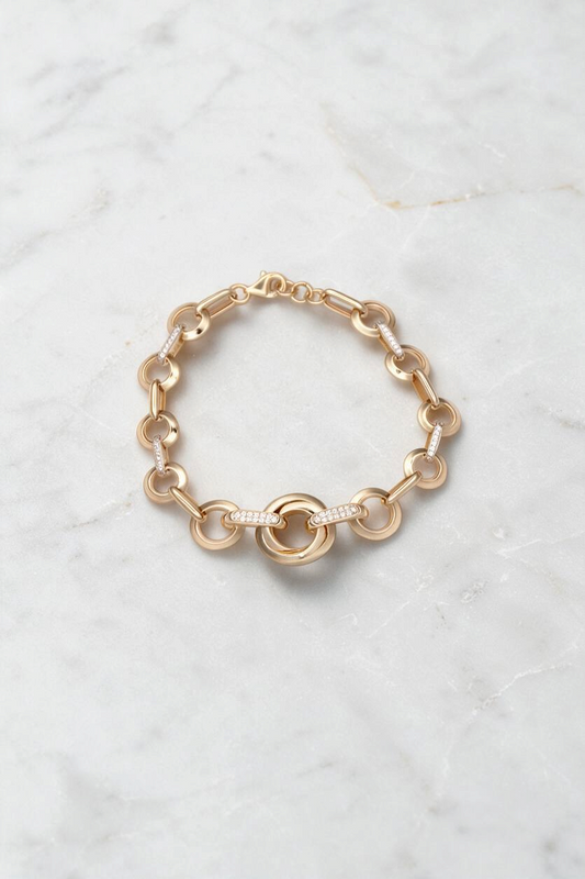 14k Gold Round and Oval Links Bracelet