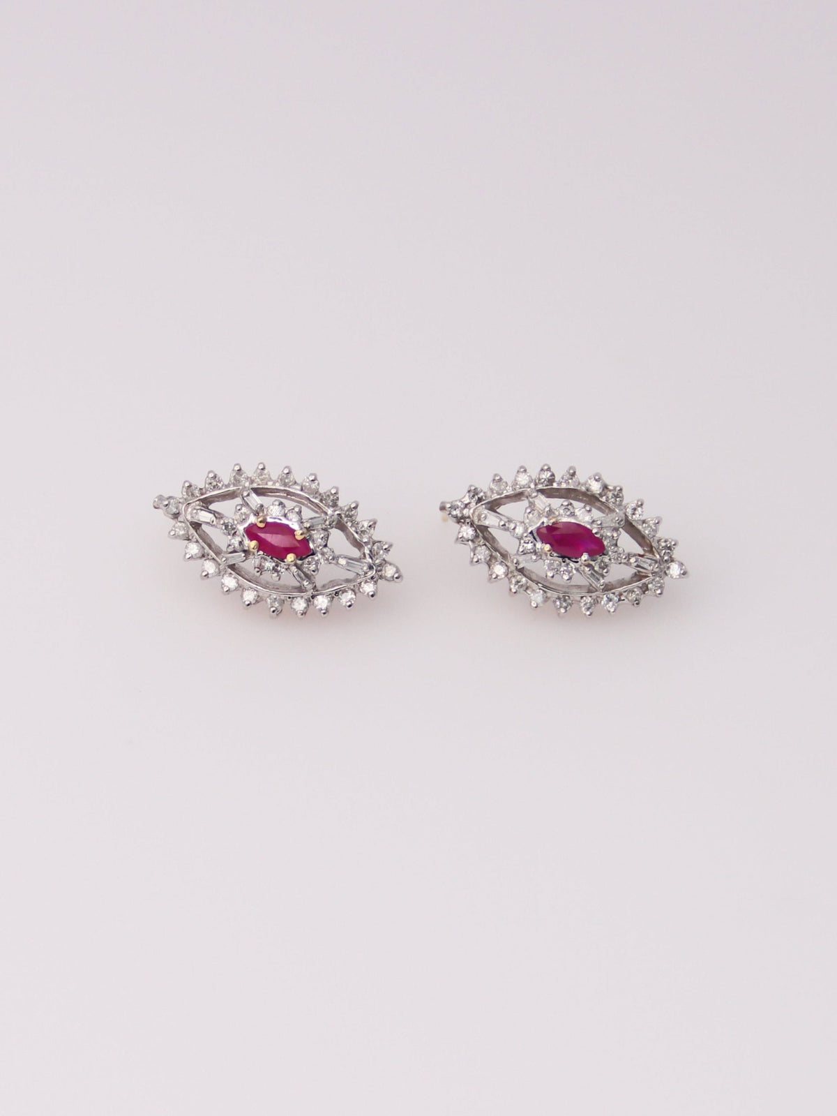 14K Vintage Marquise Ruby and Diamond Earrings