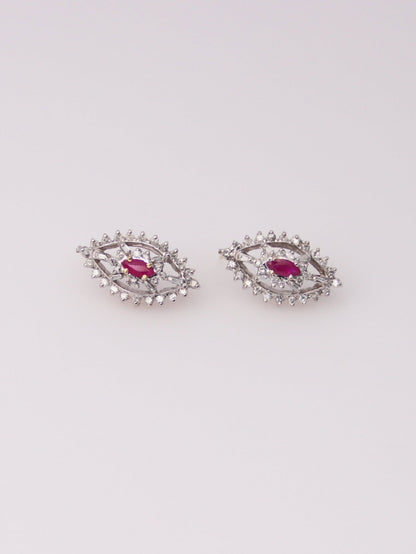 14K Vintage Marquise Ruby and Diamond Earrings