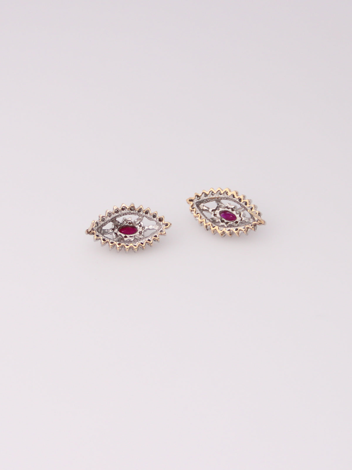 14K Vintage Marquise Ruby and Diamond Earrings
