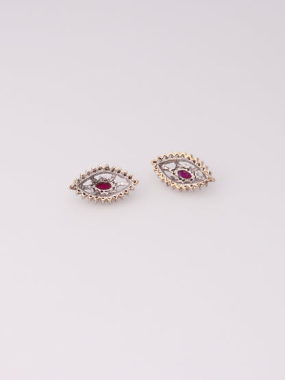 14K Vintage Marquise Ruby and Diamond Earrings