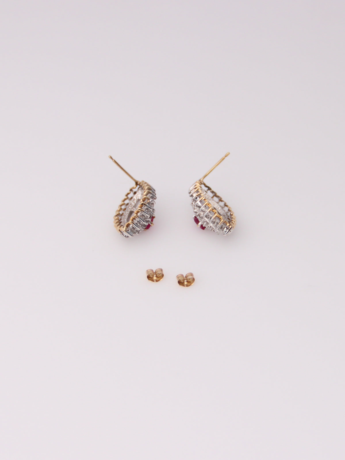 14K Vintage Marquise Ruby and Diamond Earrings