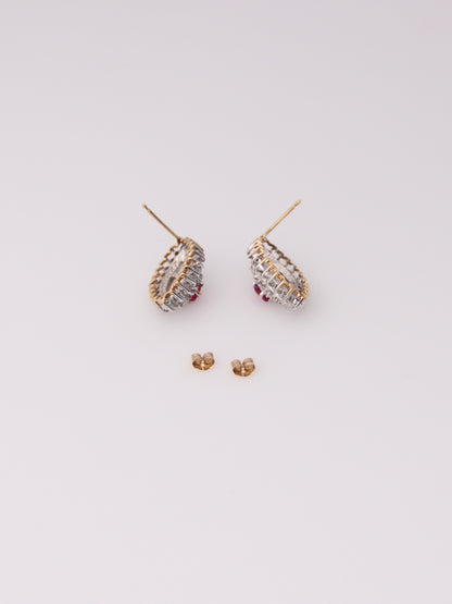 14K Vintage Marquise Ruby and Diamond Earrings