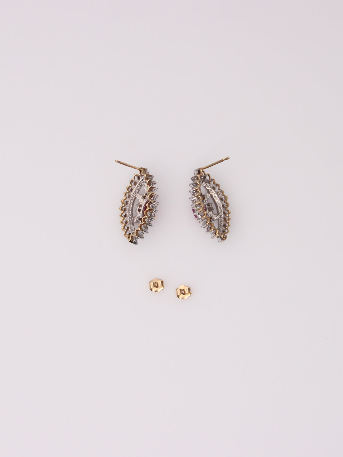 14K Vintage Marquise Ruby and Diamond Earrings