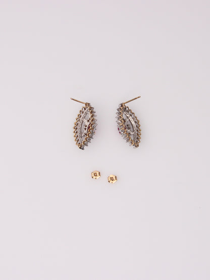 14K Vintage Marquise Ruby and Diamond Earrings