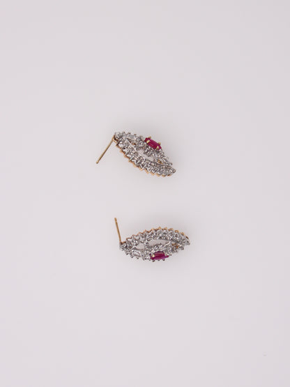 14K Vintage Marquise Ruby and Diamond Earrings