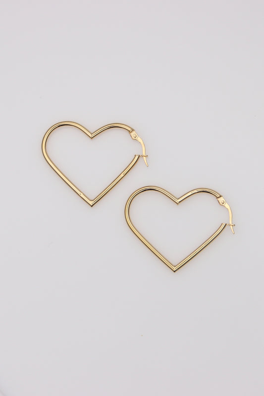 14K Heart Hoops