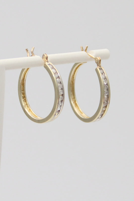 14K Yellow Gold Diamond Hoops