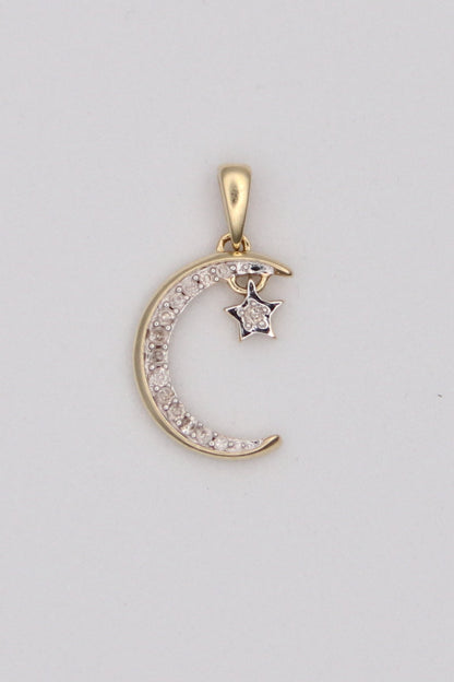 10K Yellow Gold Diamond Moon Pendant