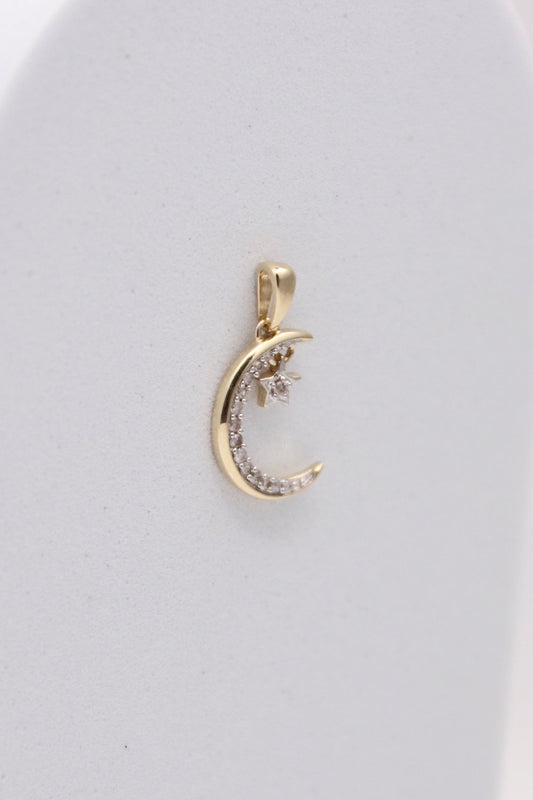 10K Yellow Gold Diamond Moon Pendant
