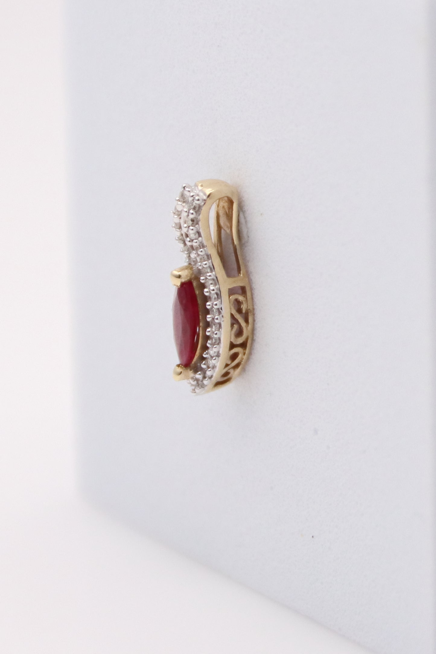 14K Yellow Gold Pink Stone and Diamond Pendant