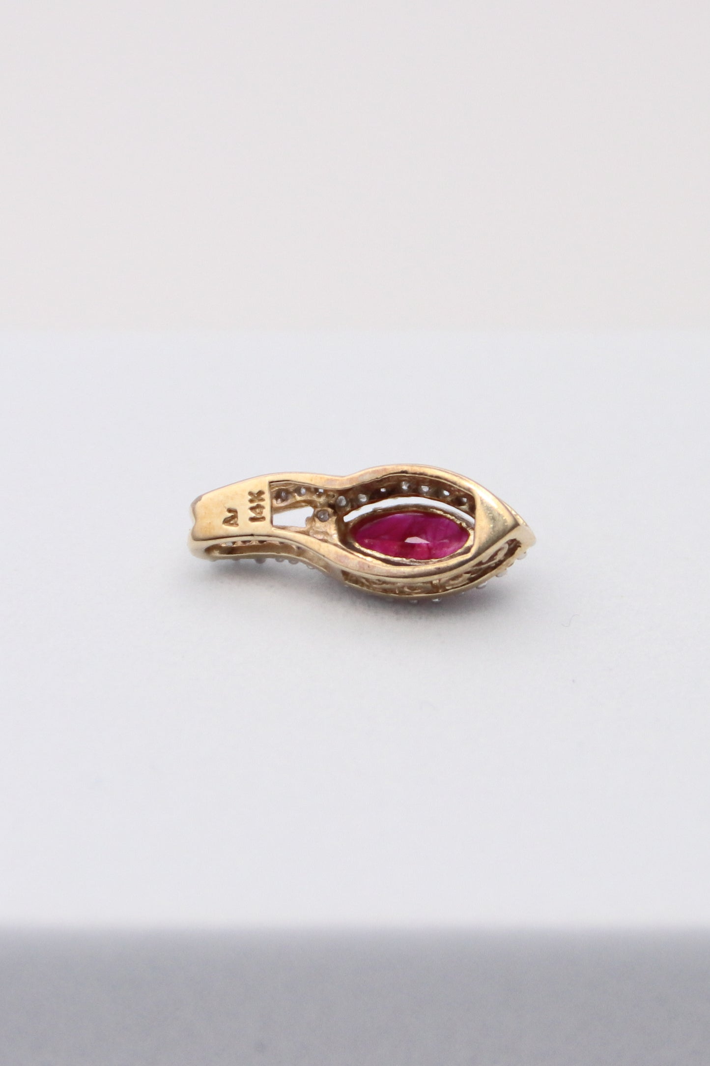 14K Yellow Gold Pink Stone and Diamond Pendant