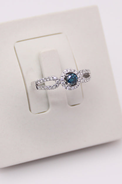 14K White Gold Levian Blue Diamond Ring