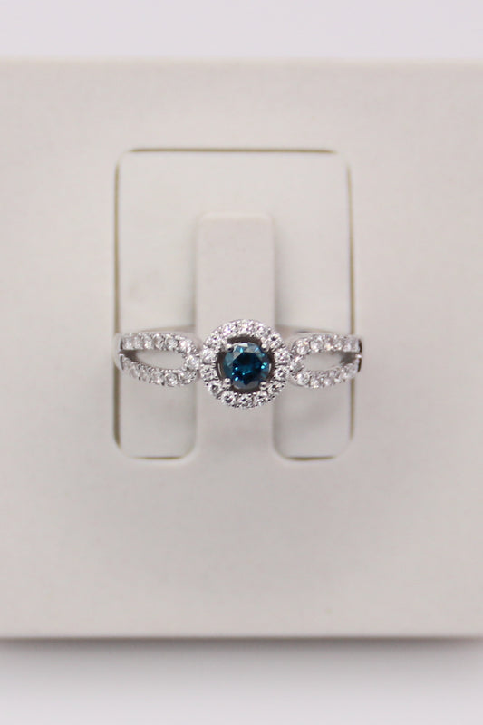 14K White Gold Levian Blue Diamond Ring