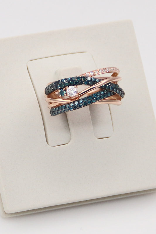 14K Rose Gold Blue and White Diamond Ring