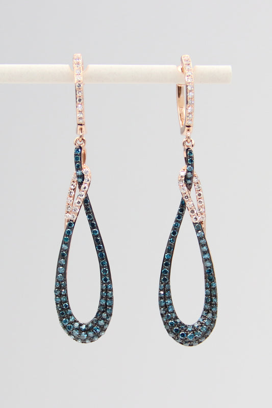 14K Rose Gold Blue and White Diamond Earrings