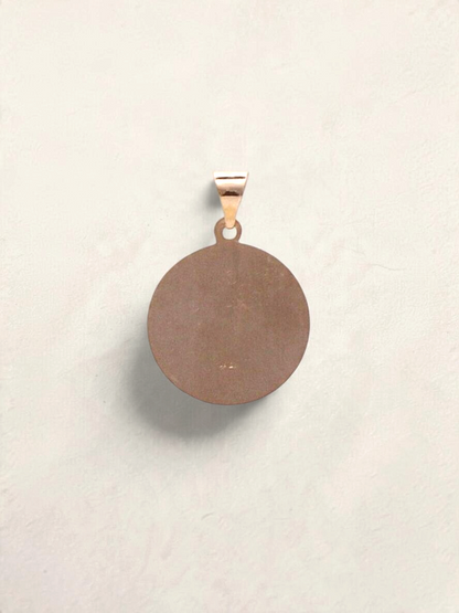 Zafrah 14k yellow gold round St. Christopher pendant with a smooth polished back surface