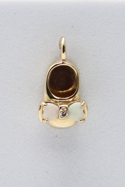 14K Yellow Gold Opal and Diamond Slipper Pendant