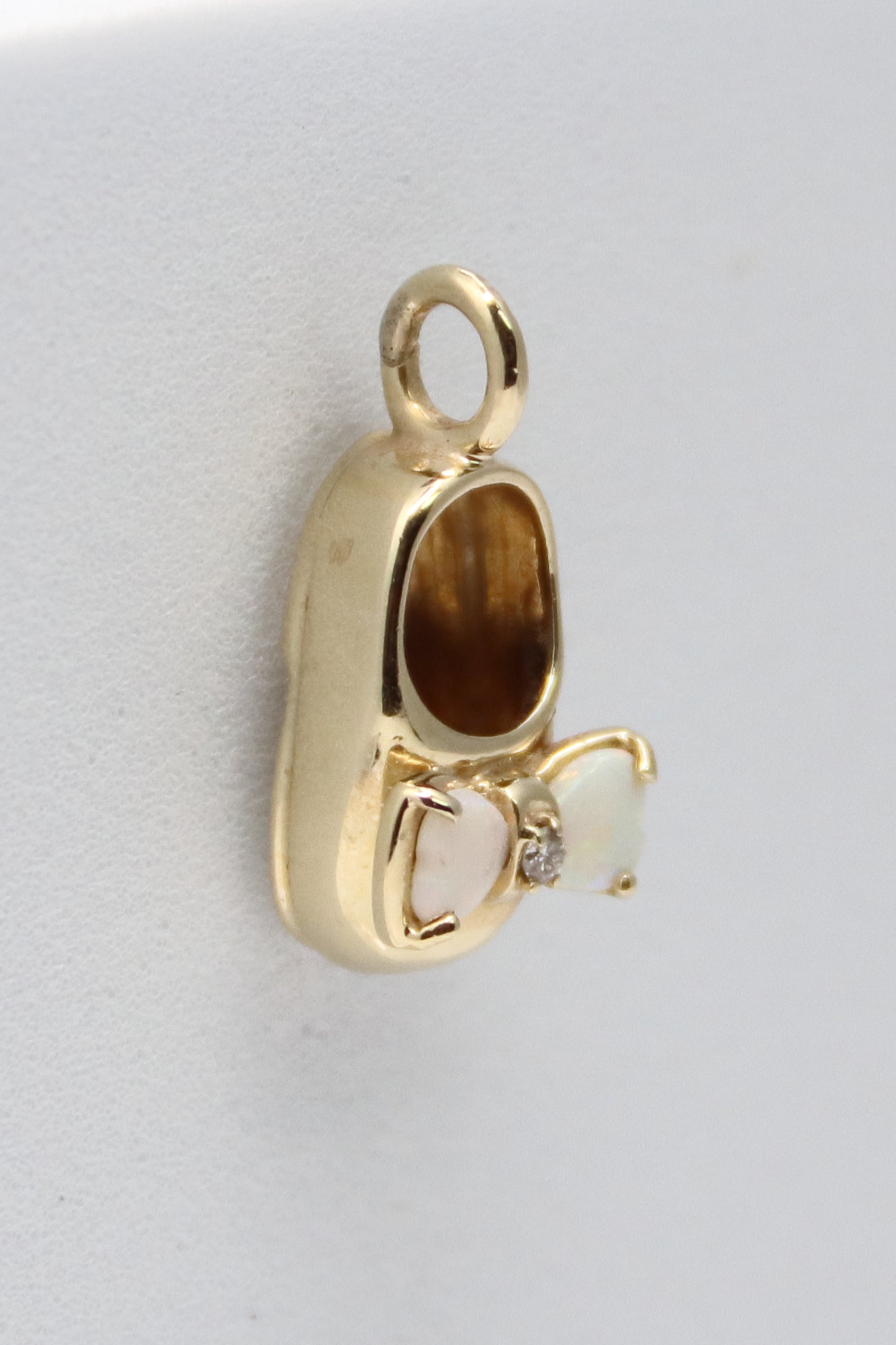 14K Yellow Gold Opal and Diamond Slipper Pendant