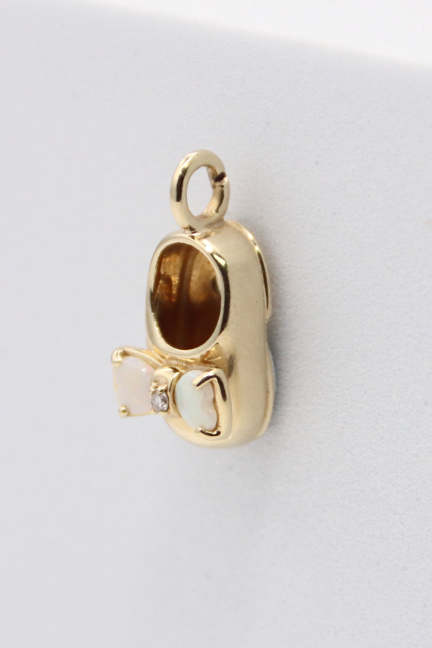 14K Yellow Gold Opal and Diamond Slipper Pendant