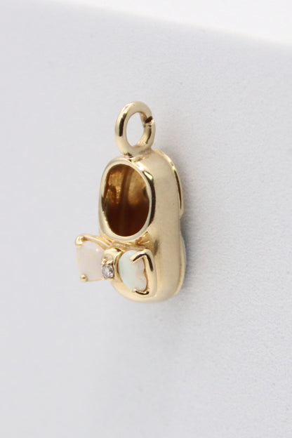14K Yellow Gold Opal and Diamond Slipper Pendant