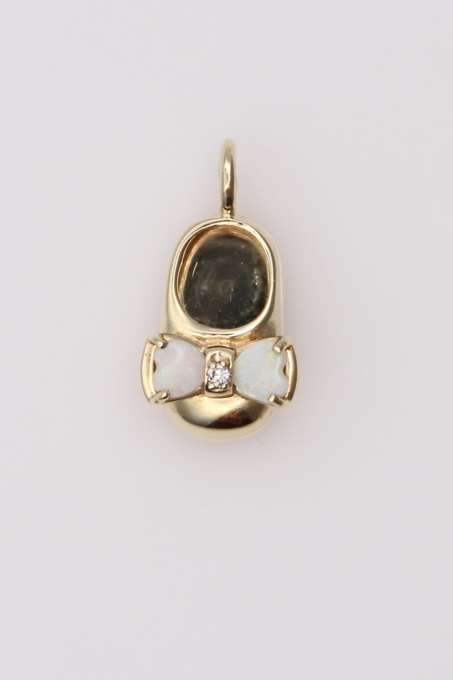 14K Yellow Gold Opal and Diamond Slipper Pendant