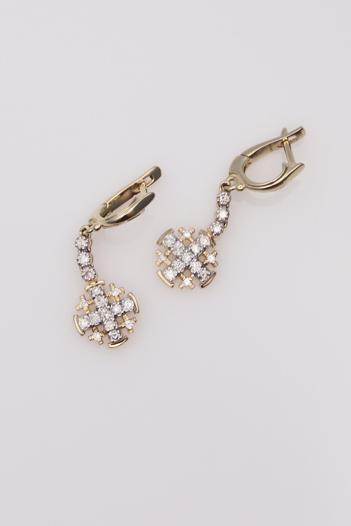 14K Yellow Gold Diamond Cross Earrings