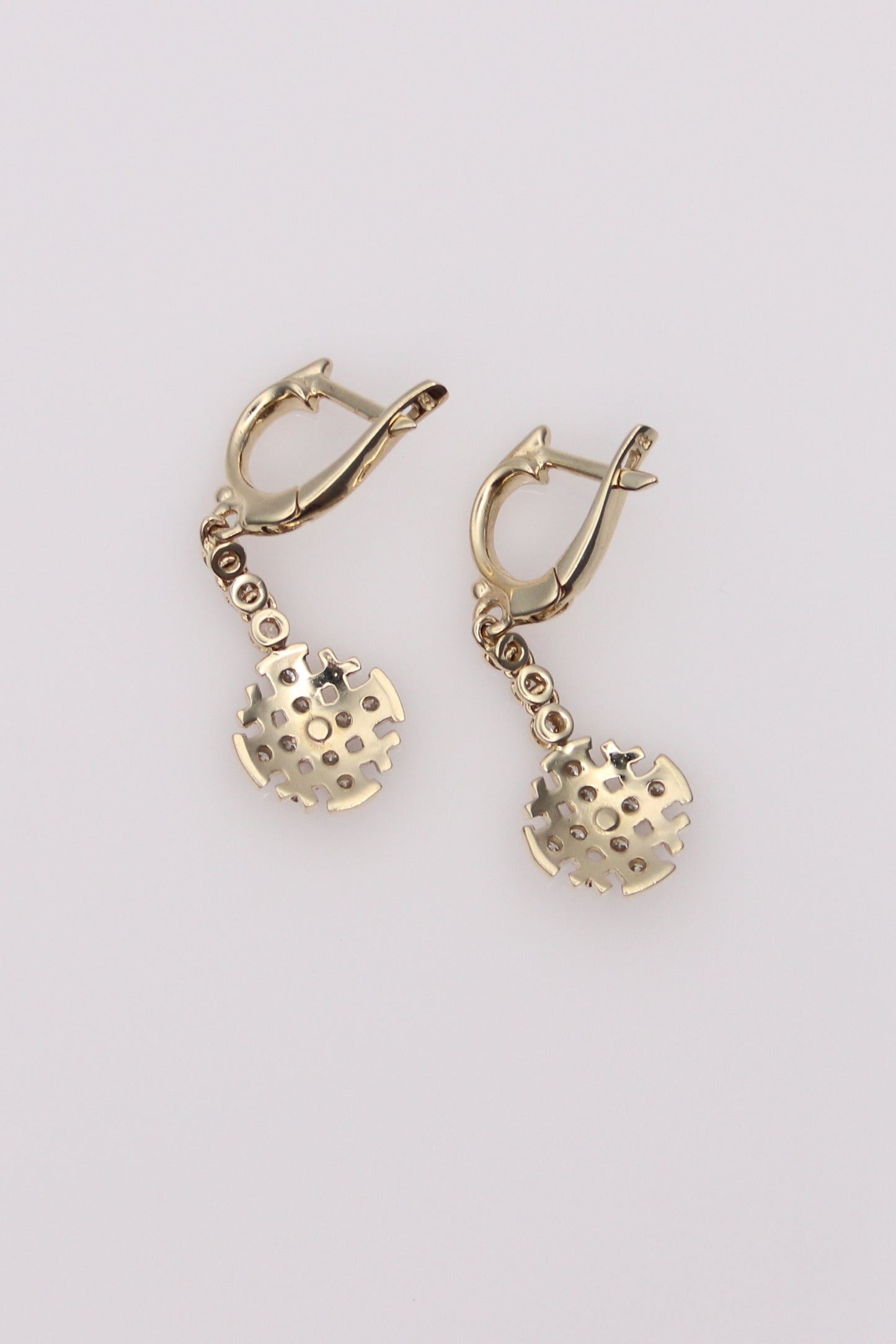 14K Yellow Gold Diamond Cross Earrings