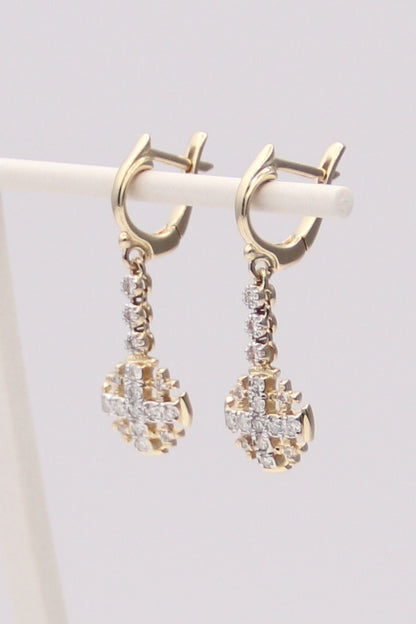 14K Yellow Gold Diamond Cross Earrings