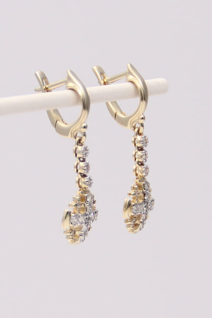 14K Yellow Gold Diamond Cross Earrings