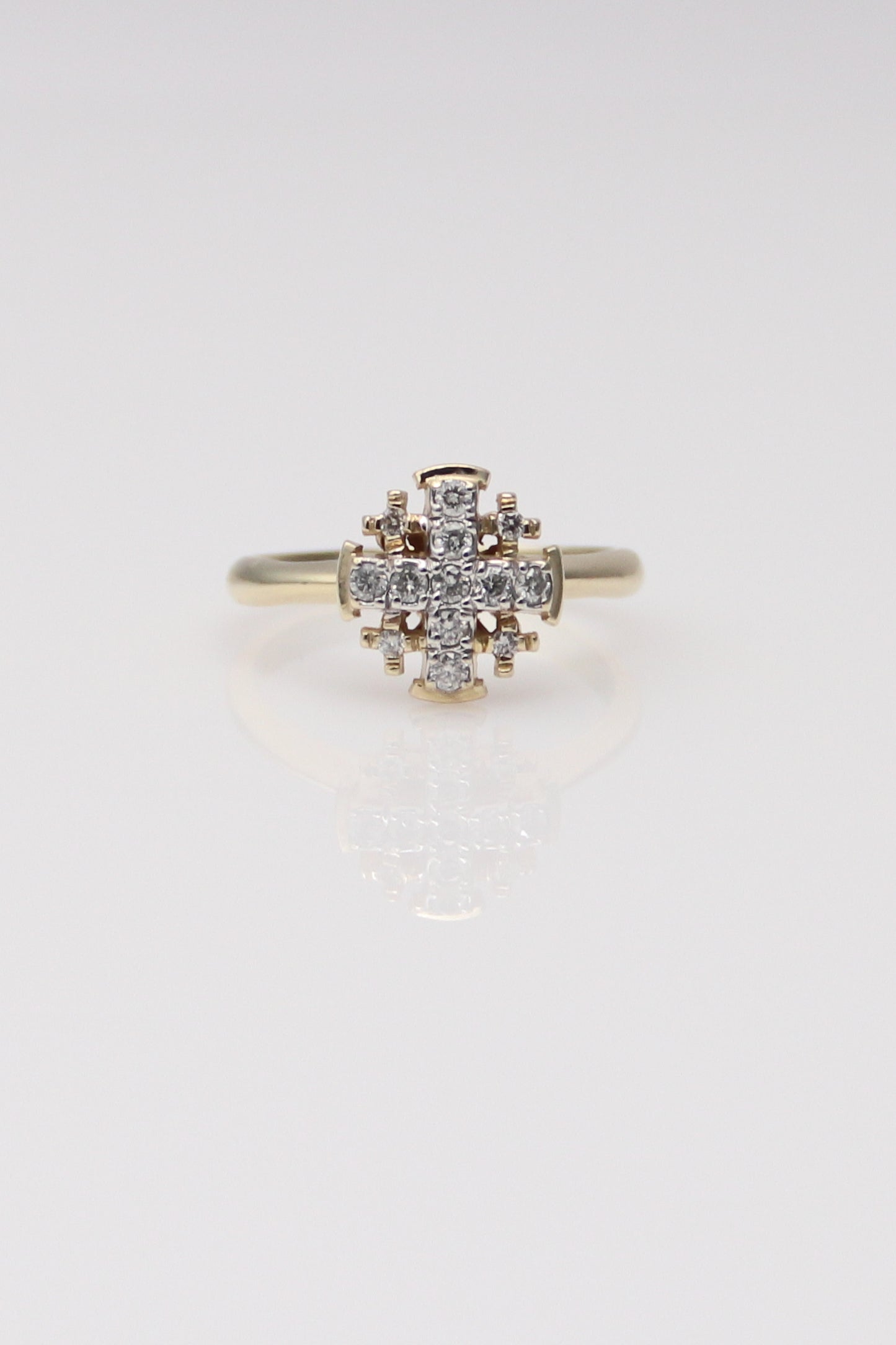 14K Yellow Gold Diamond Cross Ring